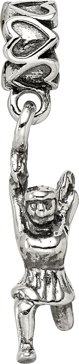 Sterling Silver 925 Cheerleader Dangle Bead with Antiqued Finish Solid Design