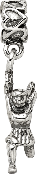 Sterling Silver 925 Cheerleader Dangle Bead with Antiqued Finish Solid Design