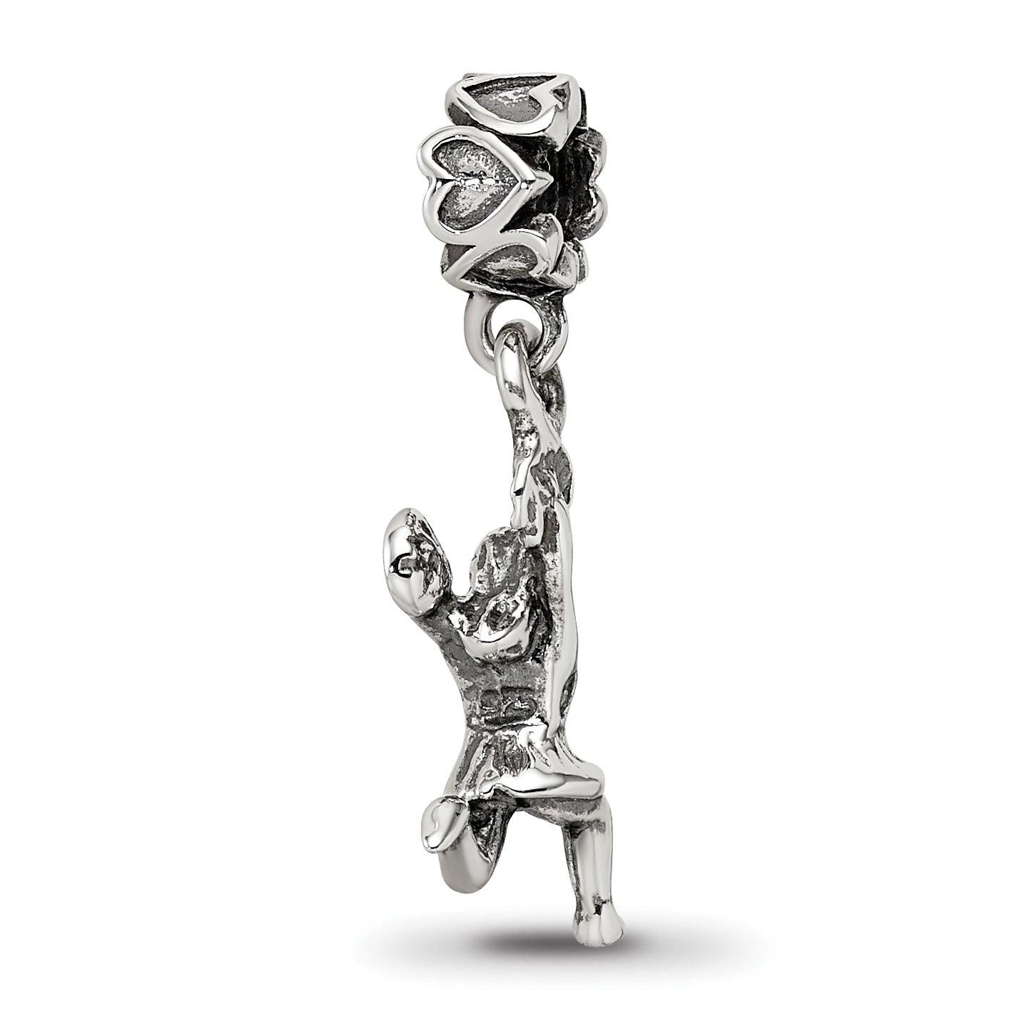 Sterling Silver 925 Cheerleader Dangle Bead with Antiqued Finish Solid Design
