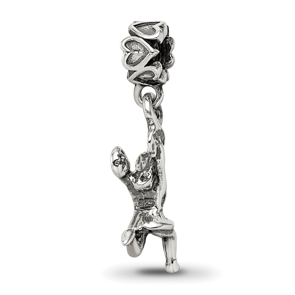 Sterling Silver 925 Cheerleader Dangle Bead with Antiqued Finish Solid Design