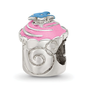 Reflection Beads Sterling Silver Pink Enameled Cupcake Bead - Sophia Jewelers