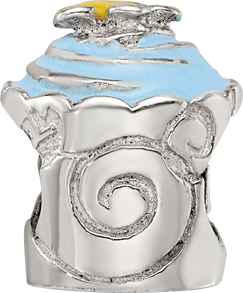 Sterling Silver 925 Cupcake Bead with Blue Enamel and Antiqued Finish