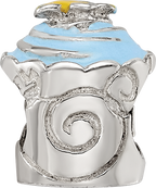Sterling Silver 925 Cupcake Bead with Blue Enamel and Antiqued Finish