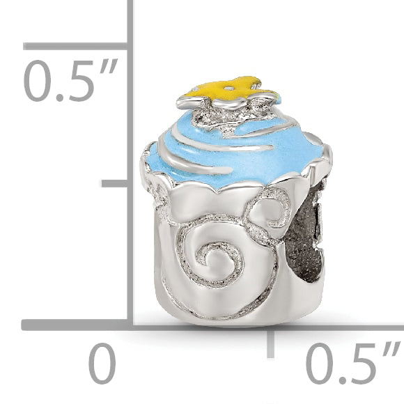 Sterling Silver 925 Cupcake Bead with Blue Enamel and Antiqued Finish