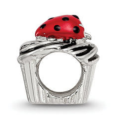 Sterling Silver 925 Enameled Strawberry Cupcake Bead Antique Finish Solid Design