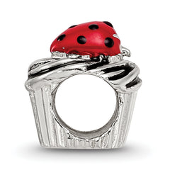 Sterling Silver Reflections Enameled Strawberry Cupcake Bead