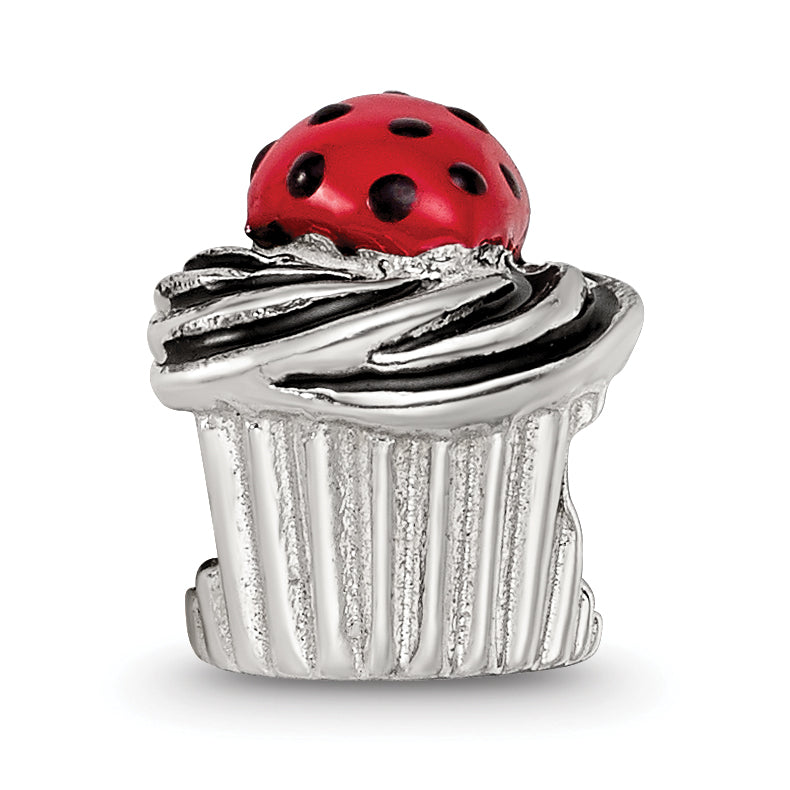 Sterling Silver 925 Enameled Strawberry Cupcake Bead Antique Finish Solid Design