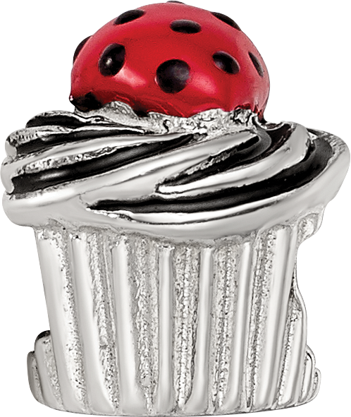 Sterling Silver 925 Enameled Strawberry Cupcake Bead Antique Finish Solid Design