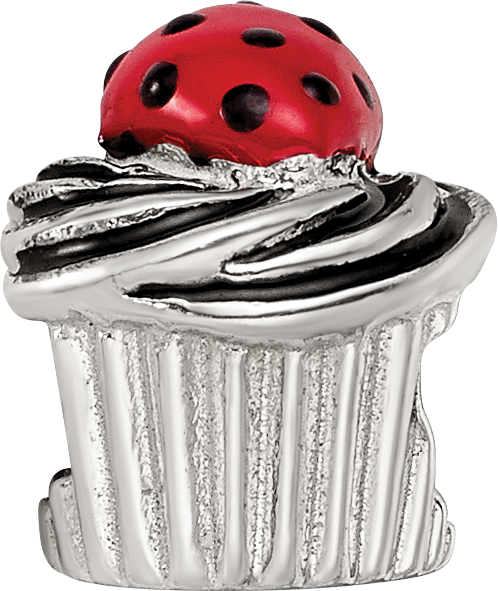 Sterling Silver Reflections Enameled Strawberry Cupcake Bead