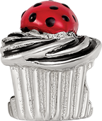 Sterling Silver 925 Enameled Strawberry Cupcake Bead Antique Finish Solid Design