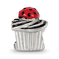 Sterling Silver 925 Enameled Strawberry Cupcake Bead Antique Finish Solid Design