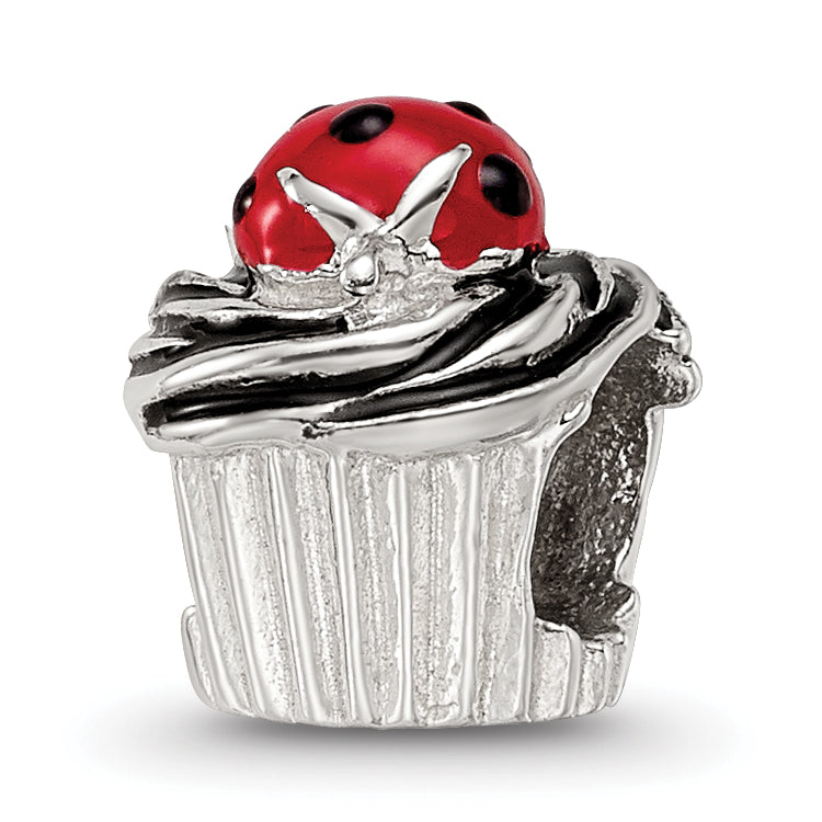 Sterling Silver 925 Enameled Strawberry Cupcake Bead Antique Finish Solid Design