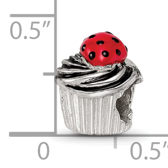 Sterling Silver 925 Enameled Strawberry Cupcake Bead Antique Finish Solid Design