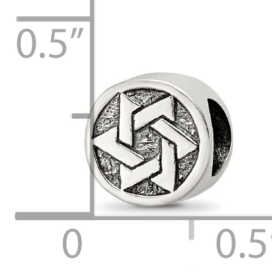 Sterling Silver 925 Star of David Bead Antiqued Solid Cast Design