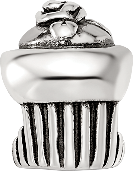 Sterling Silver 925 Antiqued Cupcake Bead with Solid Design