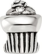 Sterling Silver 925 Antiqued Cupcake Bead with Solid Design