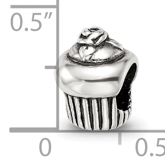 Sterling Silver 925 Antiqued Cupcake Bead with Solid Design