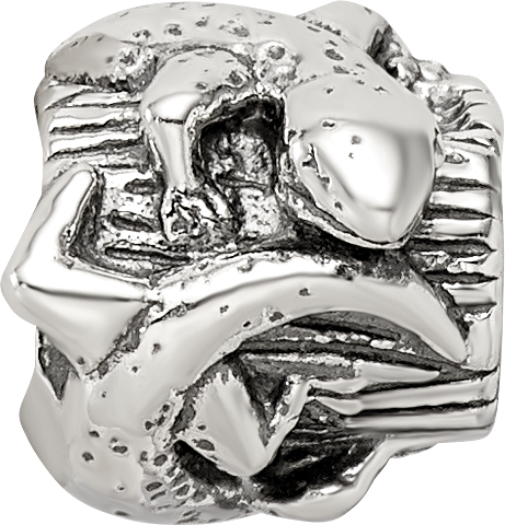 Sterling Silver 925 Lizard on a Log Bead with Antiqued Finish