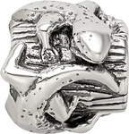 Sterling Silver 925 Lizard on a Log Bead with Antiqued Finish