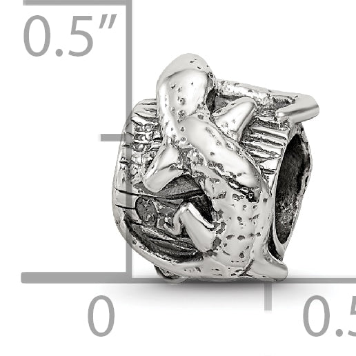 Sterling Silver 925 Lizard on a Log Bead with Antiqued Finish