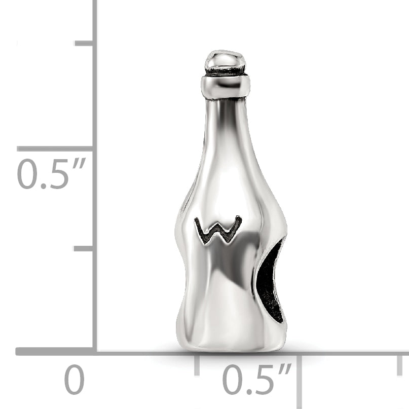 Sterling Silver 925 Wine Bottle Bead with Antiqued Finish Solid Themed Design