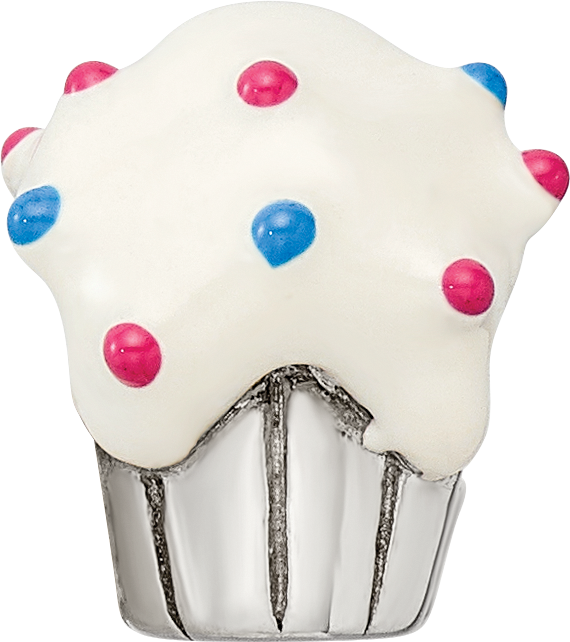 Sterling Silver 925 Enameled Cupcake Bead with Antique Finish