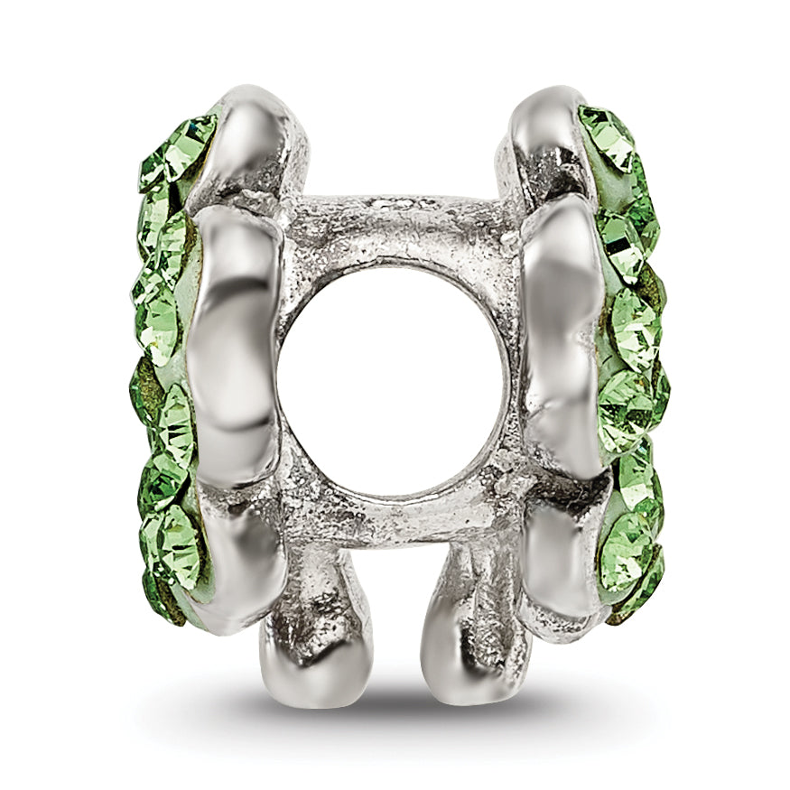 Sterling Silver 925 Clover Bead with Light Green Crystal Antiqued Finish