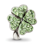 Sterling Silver 925 Clover Bead with Light Green Crystal Antiqued Finish