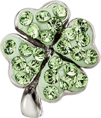 Sterling Silver 925 Clover Bead with Light Green Crystal Antiqued Finish