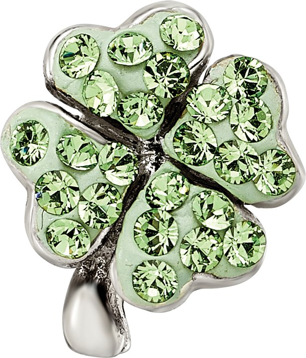 Sterling Silver 925 Clover Bead with Light Green Crystal Antiqued Finish