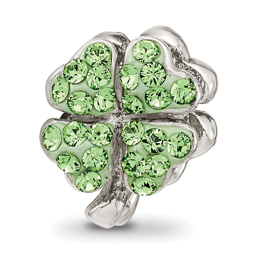 Sterling Silver 925 Clover Bead with Light Green Crystal Antiqued Finish