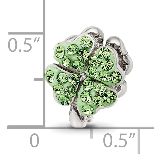 Sterling Silver 925 Clover Bead with Light Green Crystal Antiqued Finish
