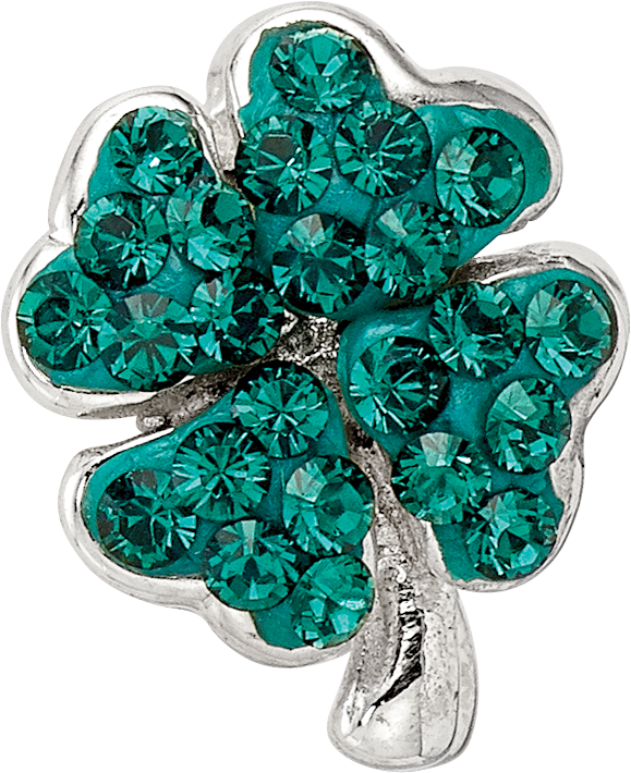 Sterling Silver Clover Bead with Green Crystal and Antiqued Finish