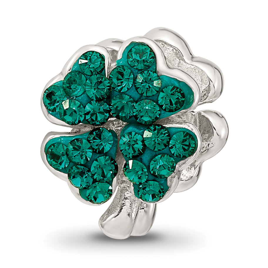 Sterling Silver Clover Bead with Green Crystal and Antiqued Finish
