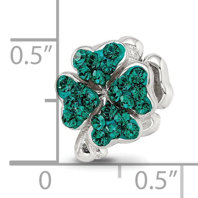 Sterling Silver Clover Bead with Green Crystal and Antiqued Finish