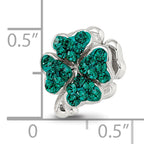 Sterling Silver Clover Bead with Green Crystal and Antiqued Finish