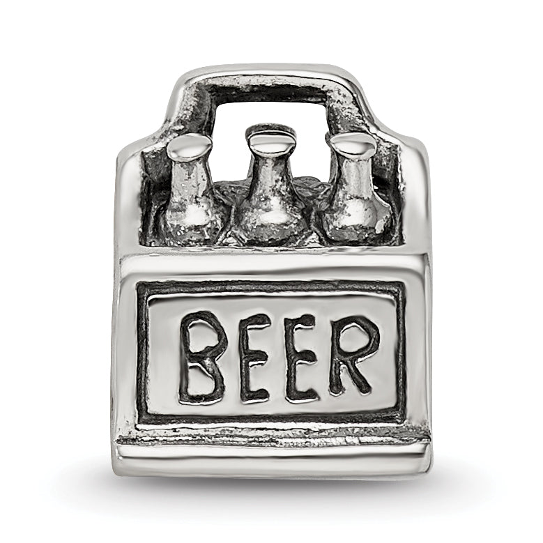 Sterling Silver 925 Antiqued Beer Bead Charm for Themed Jewelry Design