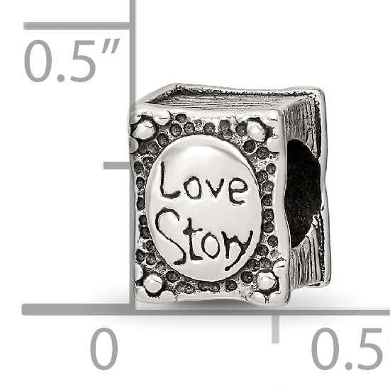 Sterling Silver 925 Love Story Book Bead with Antiqued Finish
