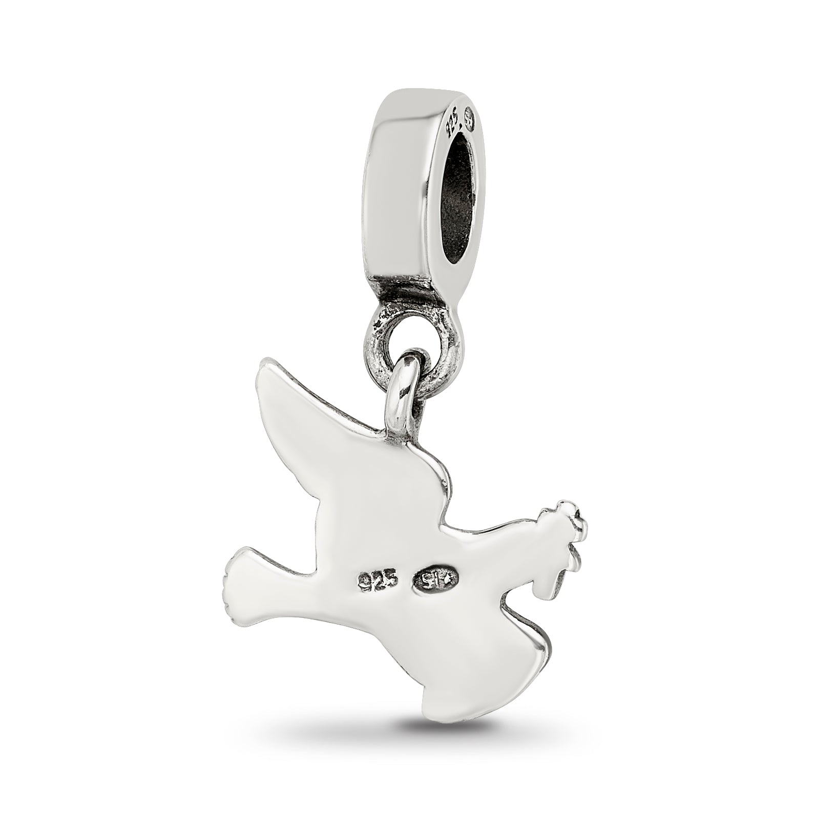 Sterling Silver 925 Antiqued Dove Dangle Bead by Sophia Jewelers