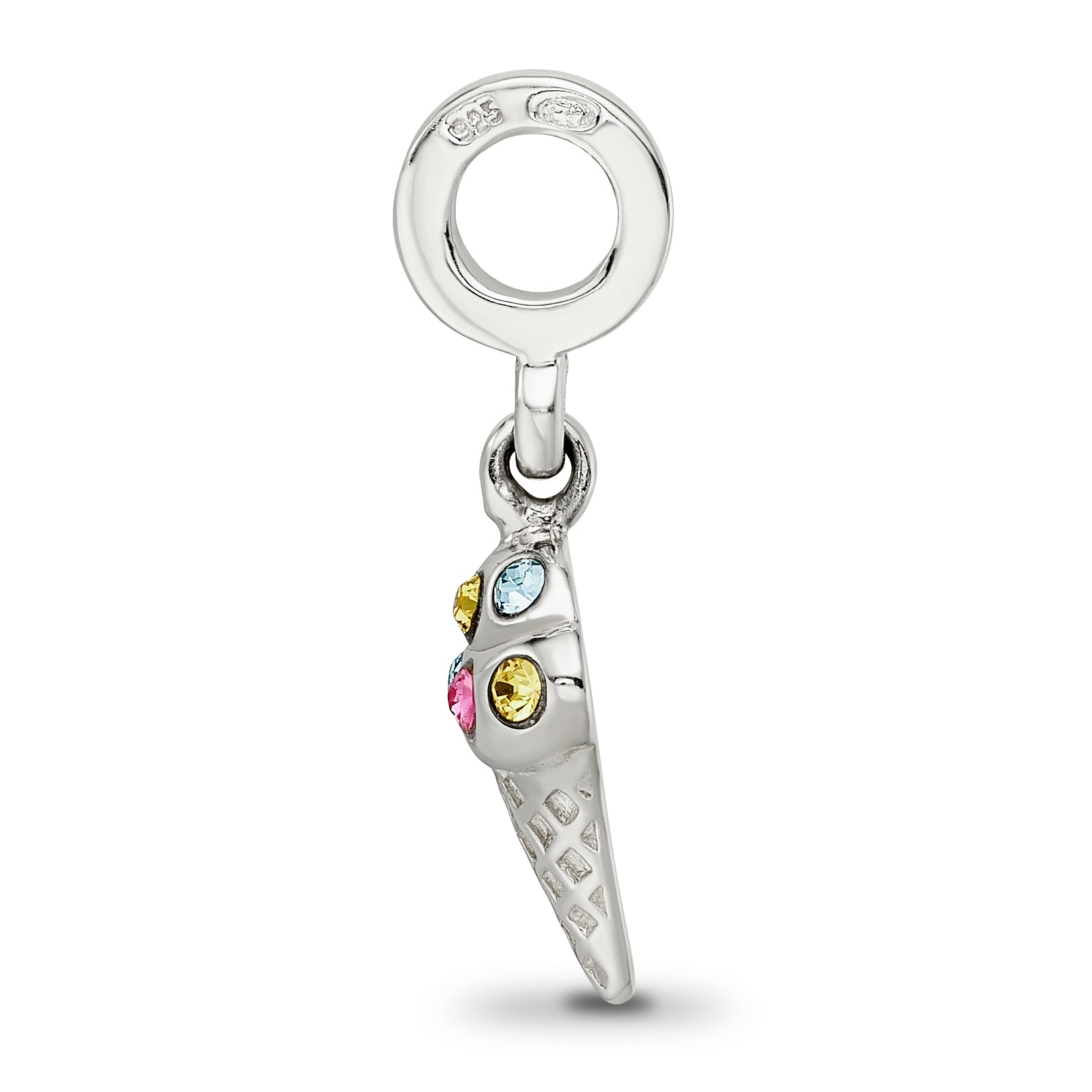 Sterling Silver 925 CZ Ice Cream Cone Dangle Bead with Antiqued Finish