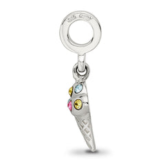 Sterling Silver 925 CZ Ice Cream Cone Dangle Bead with Antiqued Finish