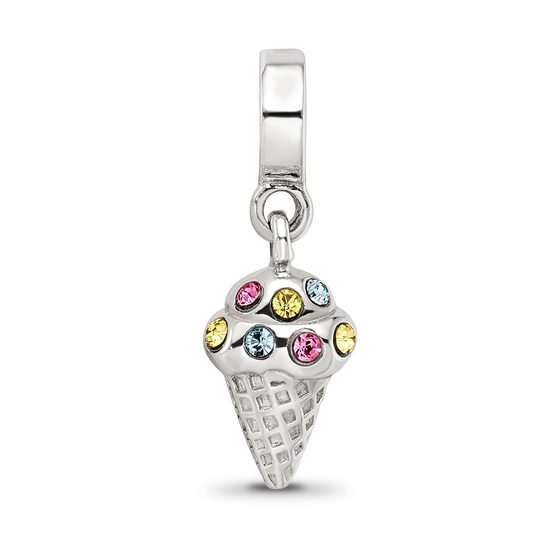 Sterling Silver 925 CZ Ice Cream Cone Dangle Bead with Antiqued Finish