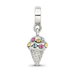 Sterling Silver 925 CZ Ice Cream Cone Dangle Bead with Antiqued Finish