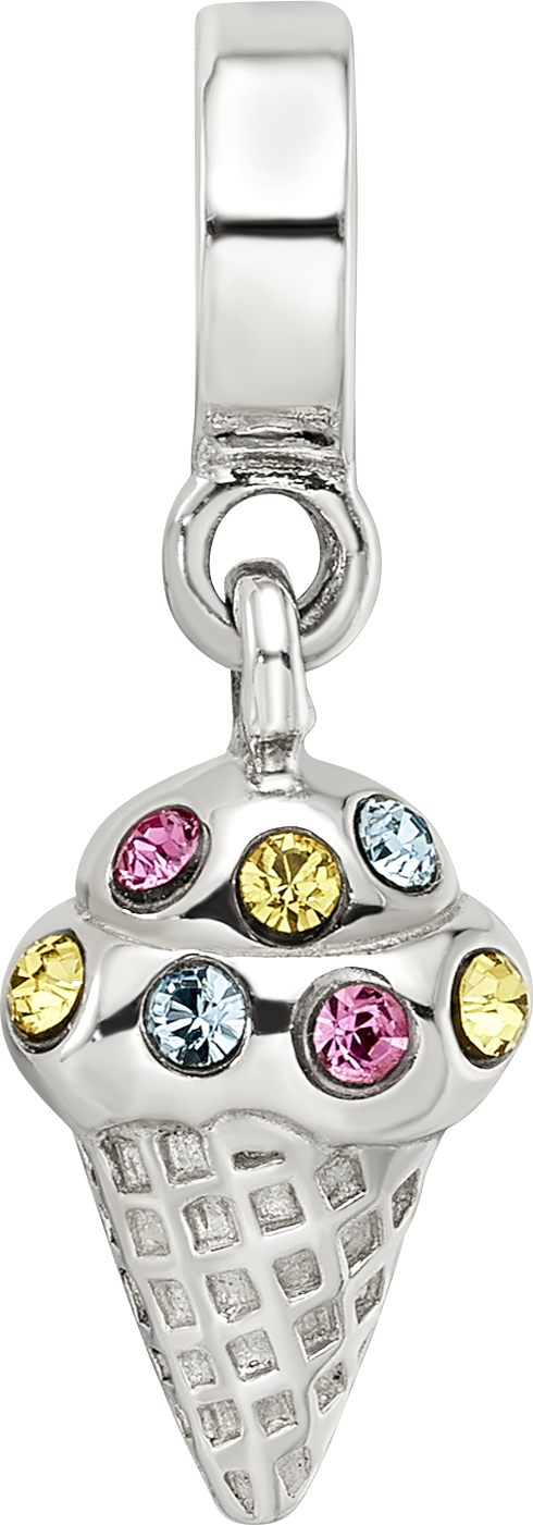 Sterling Silver 925 CZ Ice Cream Cone Dangle Bead with Antiqued Finish