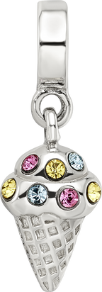 Sterling Silver 925 CZ Ice Cream Cone Dangle Bead with Antiqued Finish