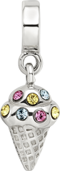 Sterling Silver 925 CZ Ice Cream Cone Dangle Bead with Antiqued Finish