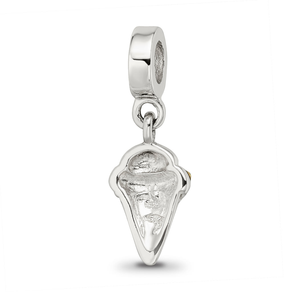 Sterling Silver 925 CZ Ice Cream Cone Dangle Bead with Antiqued Finish
