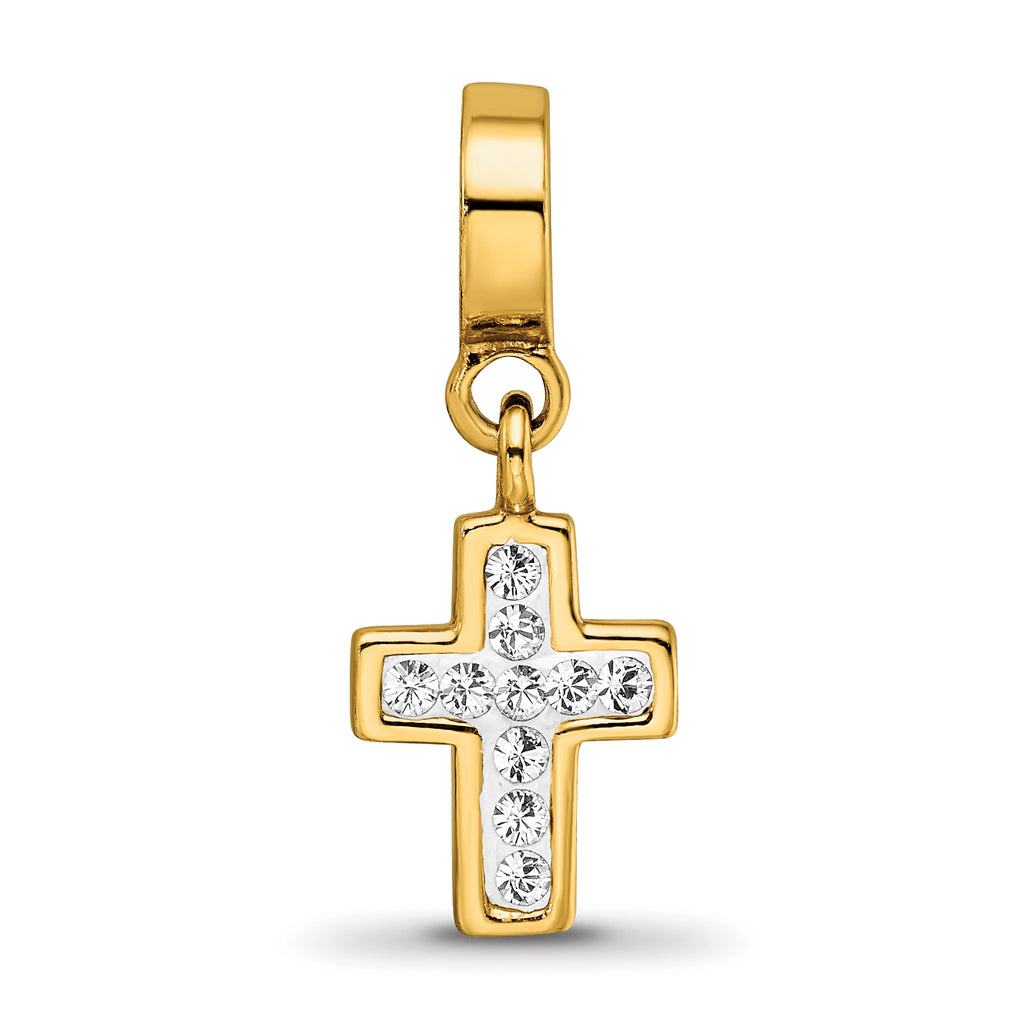 Sterling Silver Gold-Plated Crystal Cross Dangle Bead with Polished Finish
