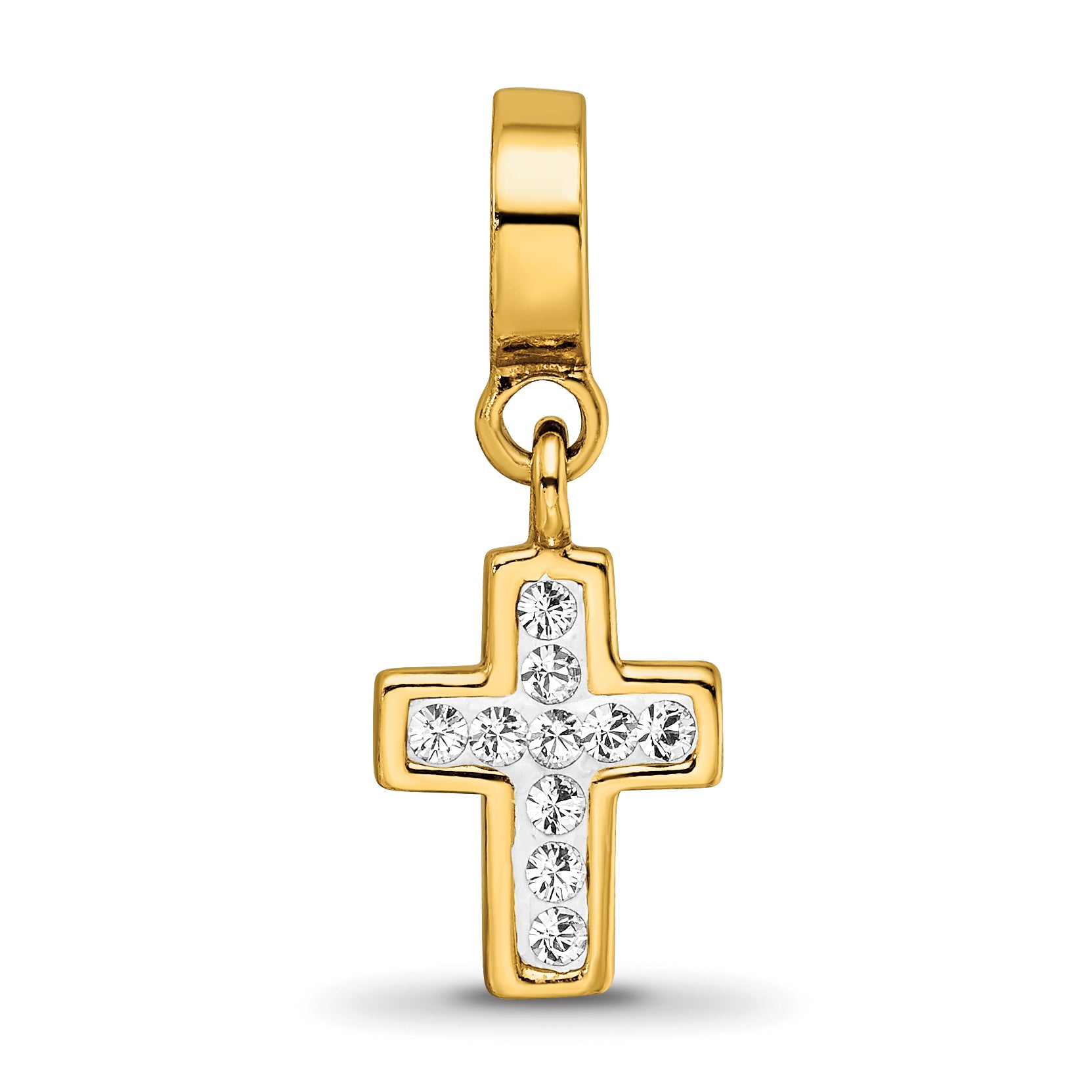 Sterling Silver Gold-Plated Crystal Cross Dangle Bead with Polished Finish