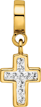 Sterling Silver Gold-Plated Crystal Cross Dangle Bead with Polished Finish